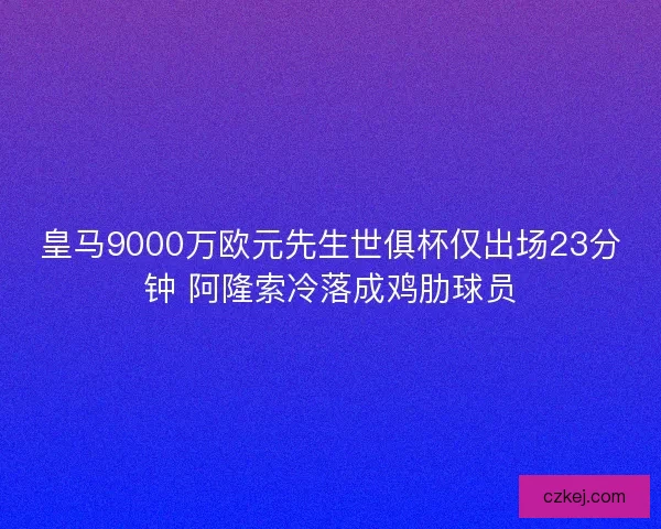 皇马9000万欧元先生世俱杯仅出场23分钟 阿隆索冷落成鸡肋球员 皇马9000万欧元先生世俱杯仅出场23分钟 阿隆索冷落成鸡肋球员